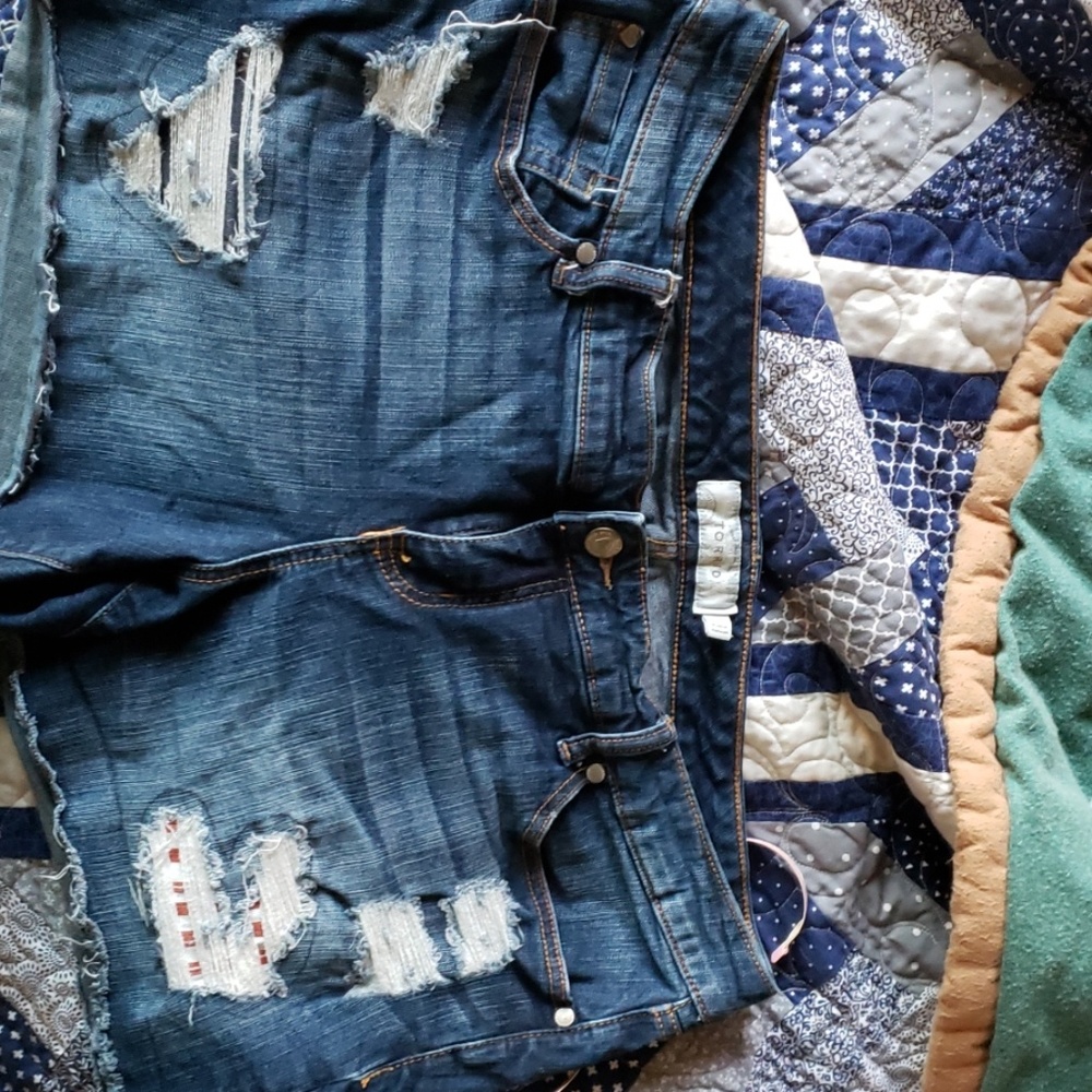 Torrid dark wash distressed American flag shorts
